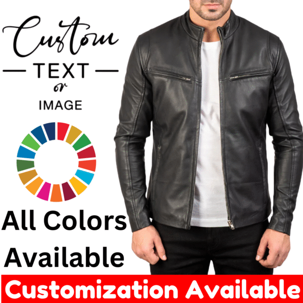 IONIC Black Leather Jacket - All Sizes Available - Add any Text, Logo, Numbers etc. - Free Customization