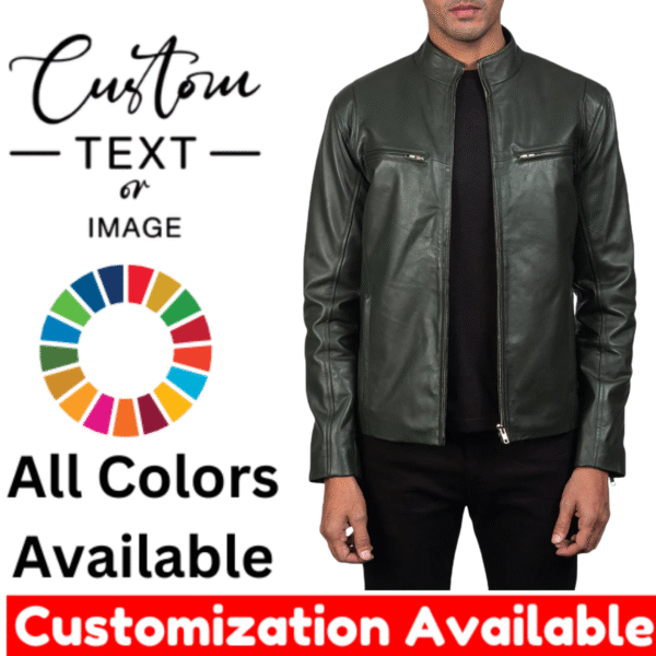 Green Leather Jacket - All Sizes Available - Add any Text, Logo, Numbers - Free Customization