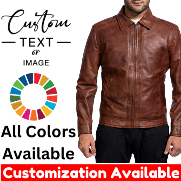 Inferno Brown Leather Jacket - All Sizes Available - Add any Text, Logo, Numbers - Free Customization
