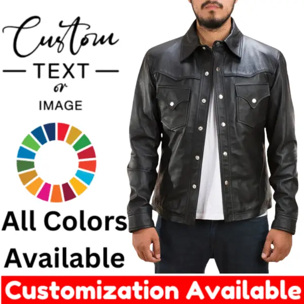Ranchson Black Leather Shirt - All Sizes Available - Add any Text, Logo, Numbers - Free Customization