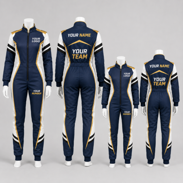 Custom Go Karting Suit for Men, Women, and Kids, Personalized Racing Suit with Logo, Name, Number, Flag, Sponsor Branding, Embroidery, Patches, and Private-Label Options