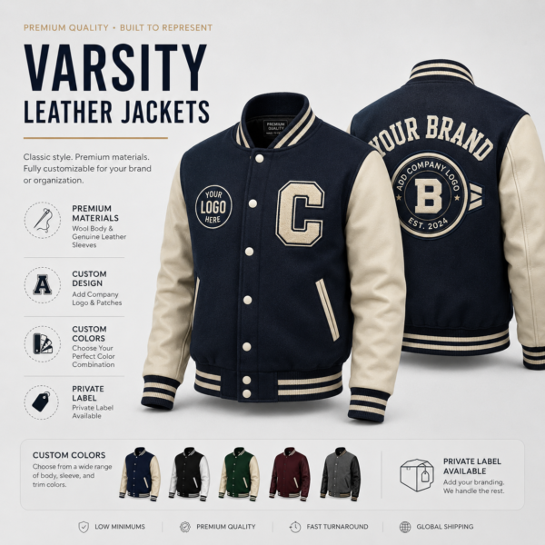 download (11) Custom Varsity Leather Jackets for Brands, Clubs, and Team Orders