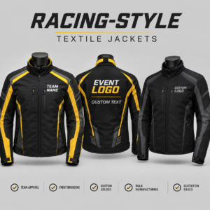 Racing-Inspired Textile Jackets with Logo, Patches, and Custom Branding