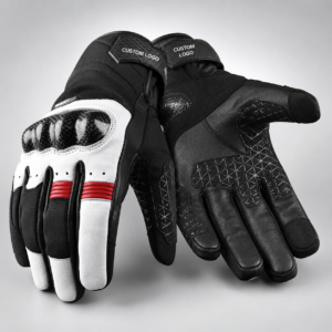 Motorcycle-Style Leather Gloves with Logo, Support Areas, and Custom Branding