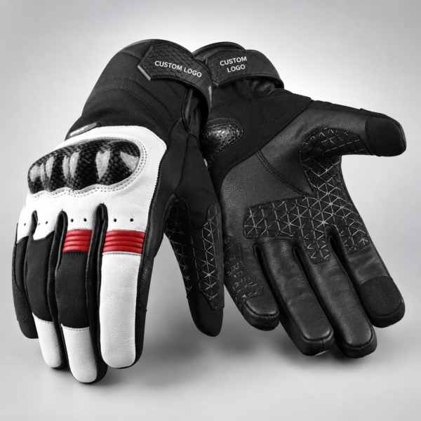 download (27) Motorcycle-Style Leather Gloves with Logo, Support Areas, and Custom Branding