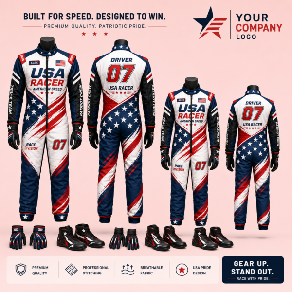 download (27) Custom USA Theme Racing-Inspired Jumpsuit Set with Gloves and Shoes