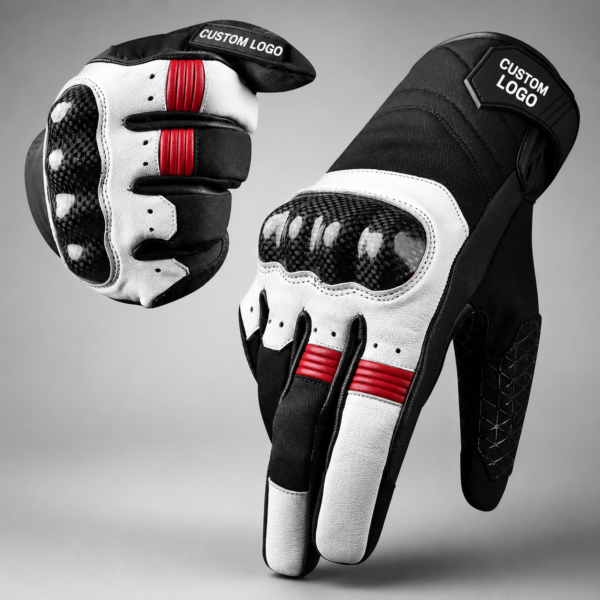 download (28) Motorcycle-Style Leather Gloves with Logo, Support Areas, and Custom Branding