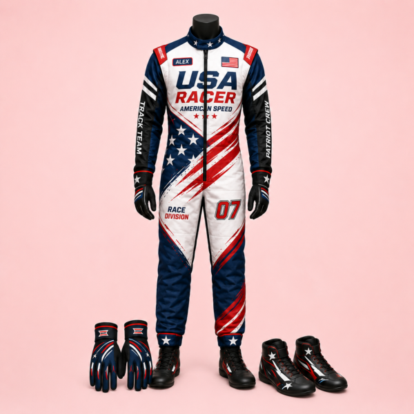 download (28) Custom USA Theme Racing-Inspired Jumpsuit Set with Gloves and Shoes
