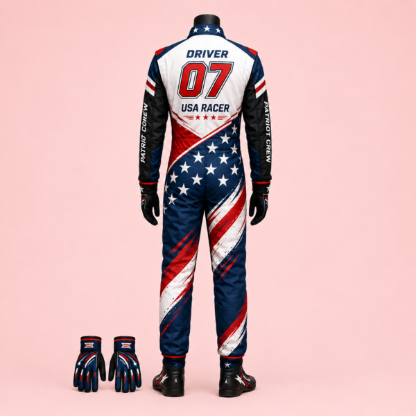 download (29) Custom USA Theme Racing-Inspired Jumpsuit Set with Gloves and Shoes