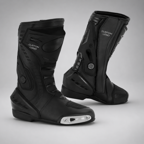 download (30) Motorcycle-Style Leather Boots with Logo, Support Areas, and Custom Branding