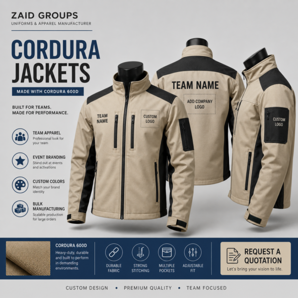 download (4) Custom Branded Cordura Jackets for Promotional Apparel and Workwear