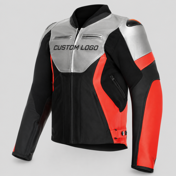download (4) Leather Motorbike-Style Jackets with Logo, Support Areas, and Custom Branding