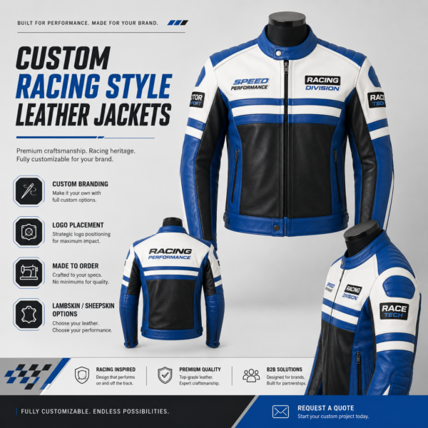 download (6) Racing-Inspired Leather Jackets with Logo, Patches, and Custom Colors