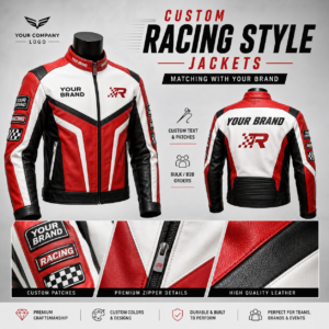 Custom Racing Style Leather Jackets for Brands, Teams, and Events