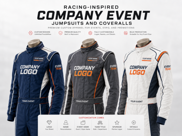 download (8) Racing-Themed Custom Suits with Logo, Name, Number, and Flag