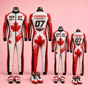 rew Custom Canada Theme Racing-Inspired Jumpsuit Set with Gloves and Shoes