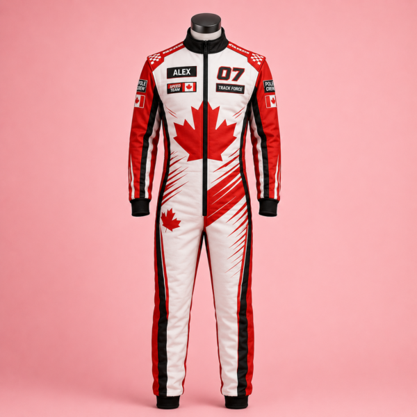 rew2 Custom Canada Theme Racing-Inspired Jumpsuit Set with Gloves and Shoes